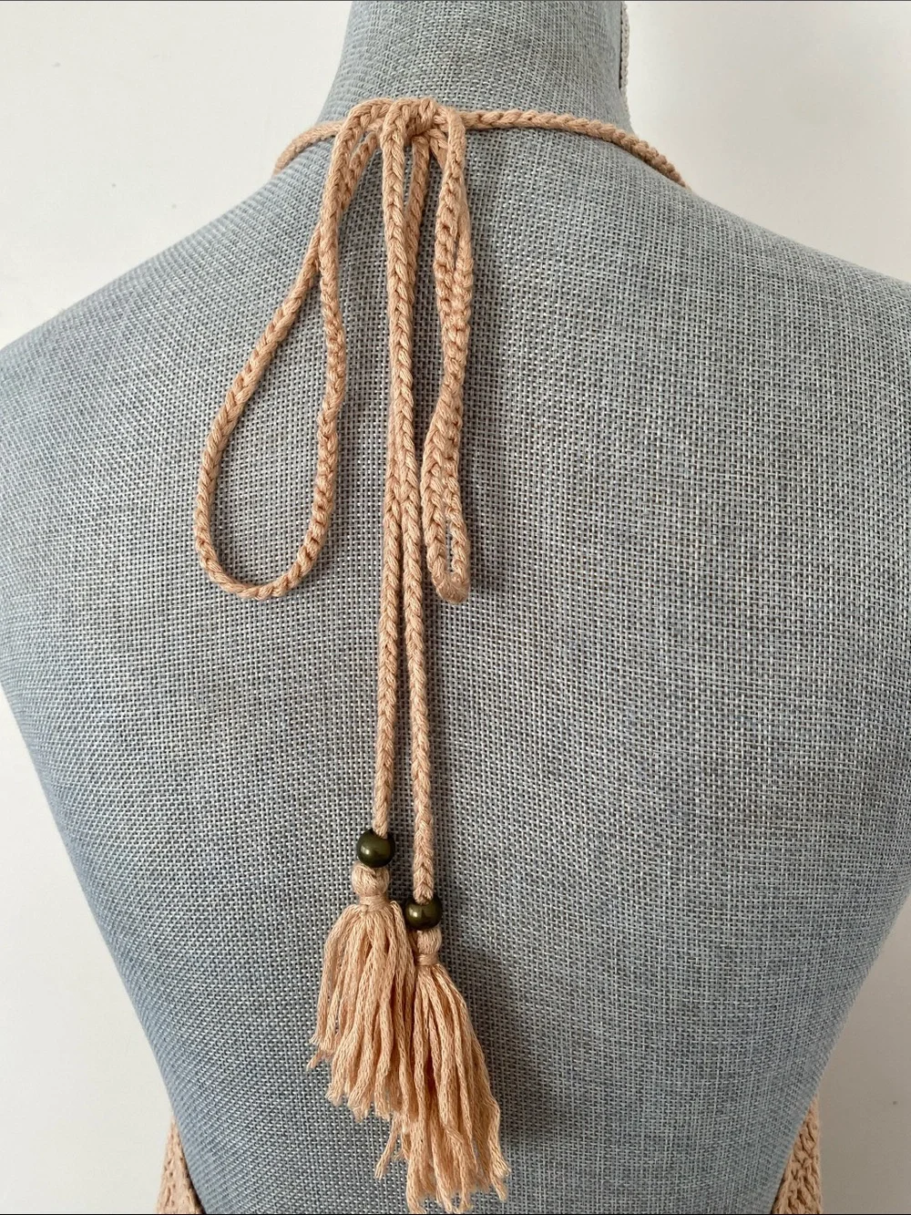 Forever 21 Beige Crochet Knit Halter Mini Dress Swim Coverup Beach Festival
